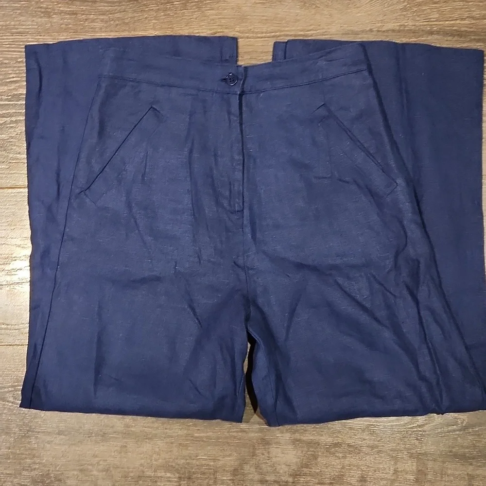 ❤️ REFORMATION HIGH RISE WIDE LEG CROPPPED CULOTTE LINEN PANTS, BLUE, 2 (26)